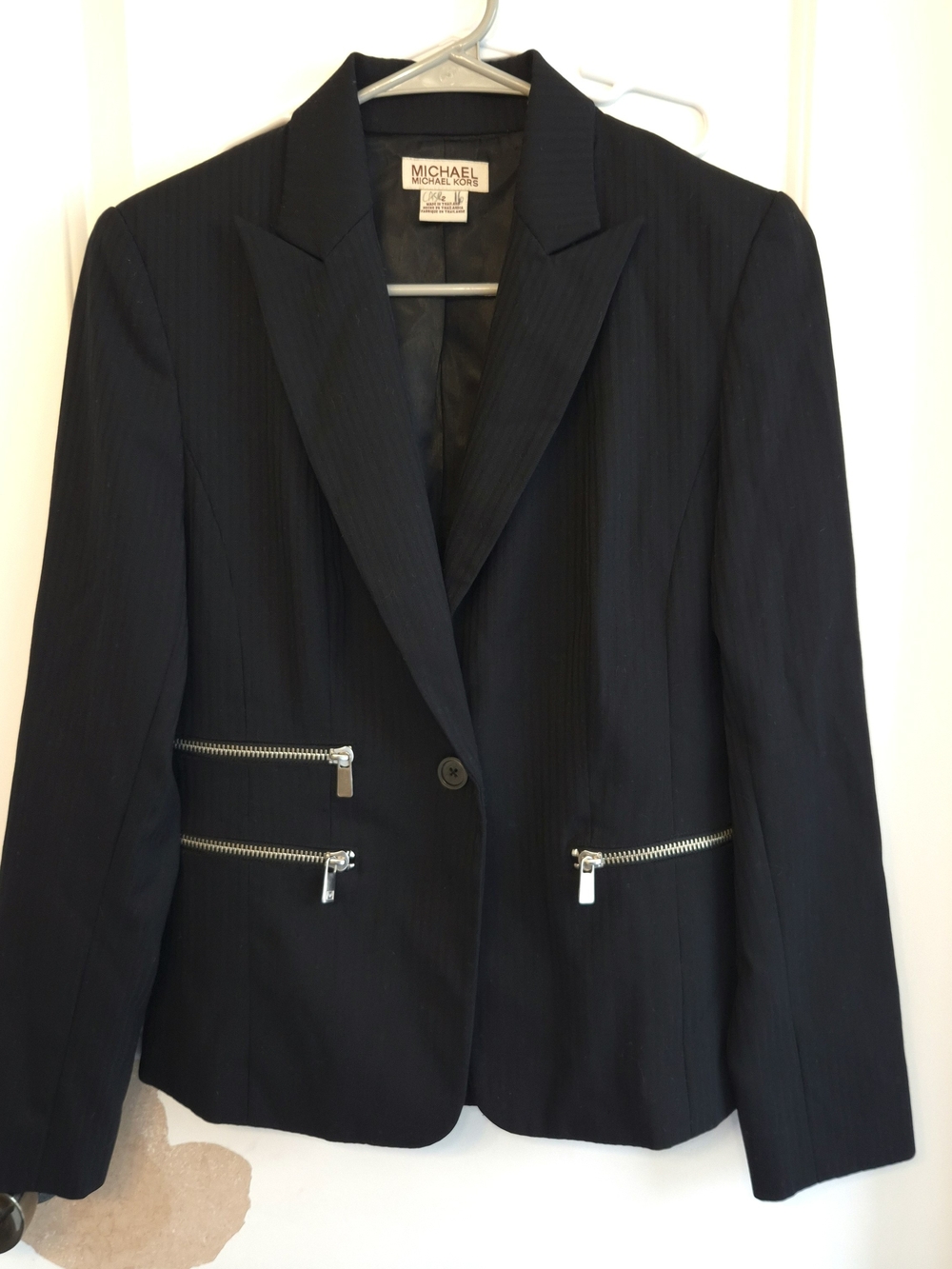 Michael Kors Black Tailored Blazer with Silver Zip Accents